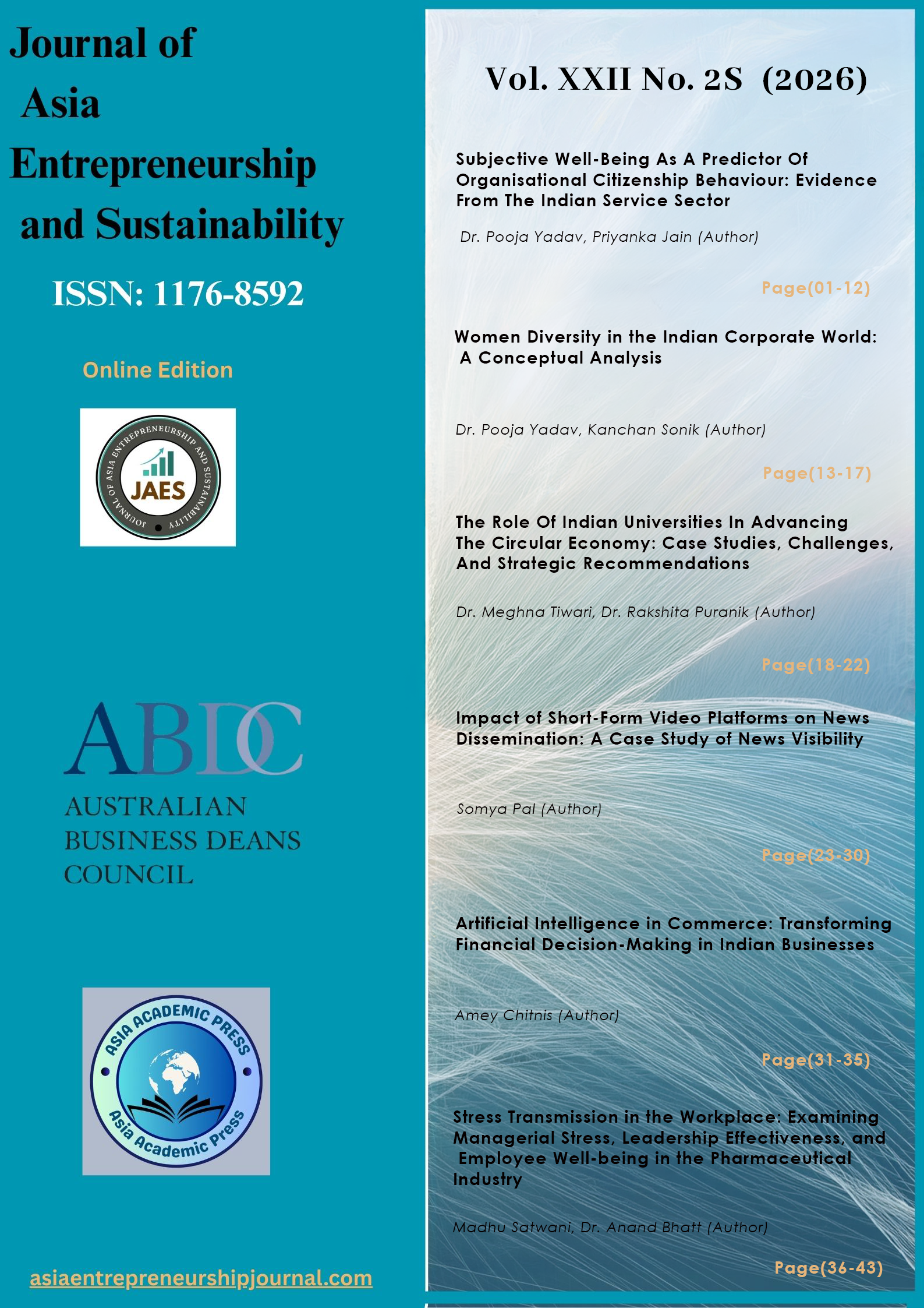 					View Vol. 22 No. 2S (2026): The Journal of Asia Entrepreneurship and Sustainability 
				